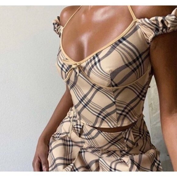 I AM GIA | I.AM.GIA CARMEL TOP BURBERRY HAULTER small crop  top - Picture 1 of 15